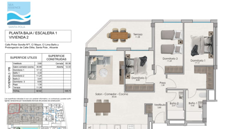 New Ground Floor Apartment with 3 Bedrooms in Sea Essence, Santa Pola