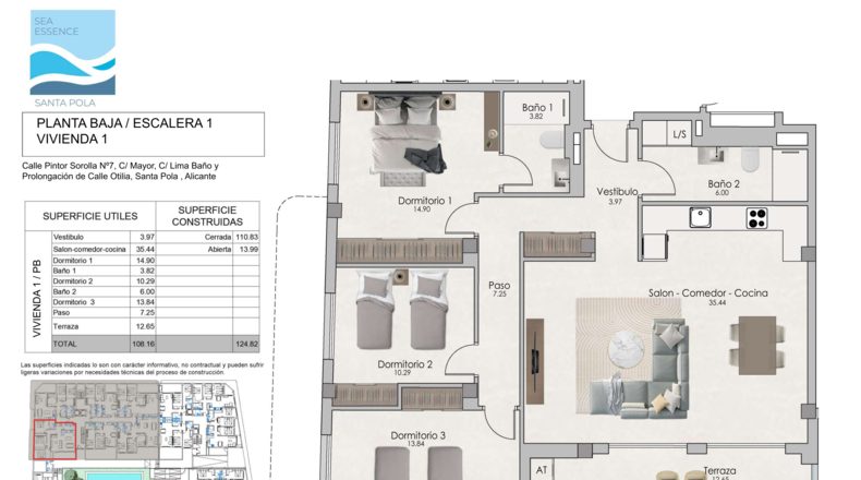 New Ground Floor Apartment with 3 Bedrooms in Sea Essence, Santa Pola